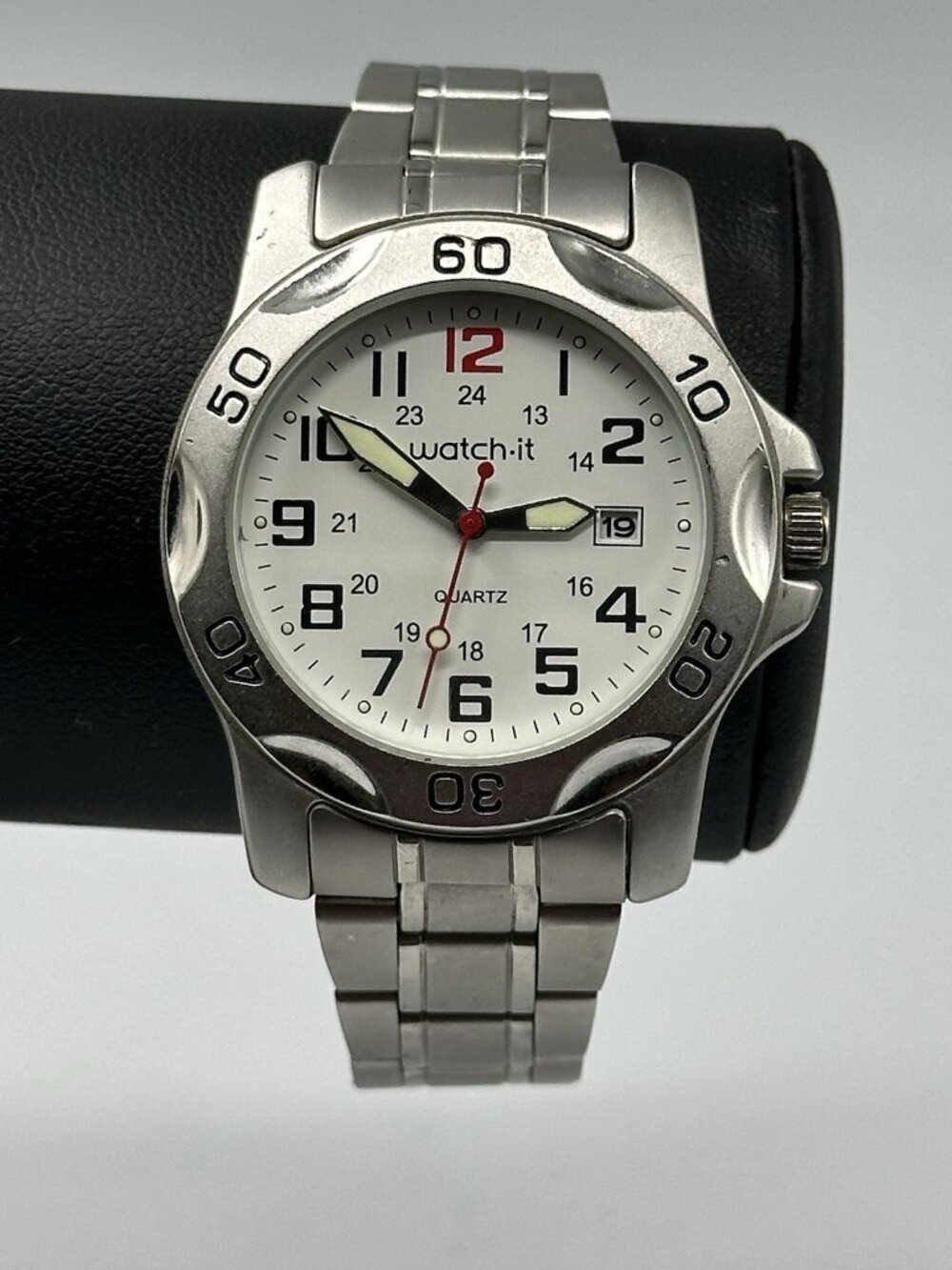 Watch-It Men’s Watch Silver Tone White Dial Date Window New Battery 8"